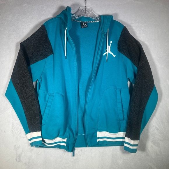 Jordan Brand Other - Jordan Varsity Jacket Mens Medium Teal Blue Black Elephant Print Full Zip Hoodie